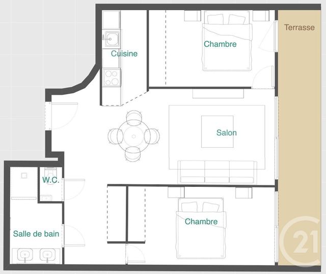 Appartement T3 à vendre - 2 pièces - 57.25 m2 - PARIS - 75015 - ILE-DE-FRANCE - Century 21 Montparnasse Pasteur