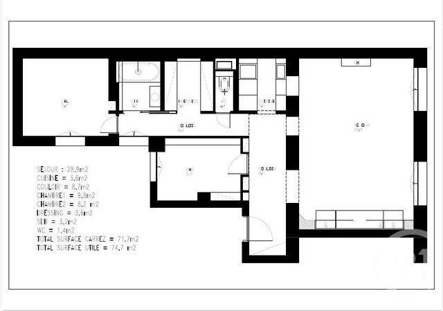 Appartement F3 à vendre - 3 pièces - 69.66 m2 - PARIS - 75015 - ILE-DE-FRANCE - Century 21 Montparnasse Pasteur