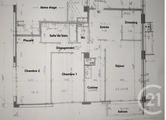 Appartement F3 à vendre - 3 pièces - 83.31 m2 - PARIS - 75015 - ILE-DE-FRANCE - Century 21 Montparnasse Pasteur